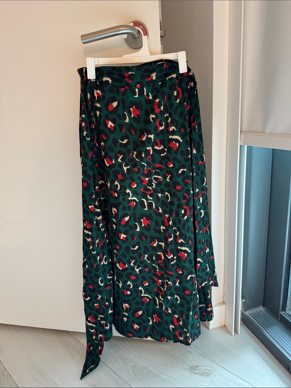 Green Leopard Print Midi Skirt with Side Tie